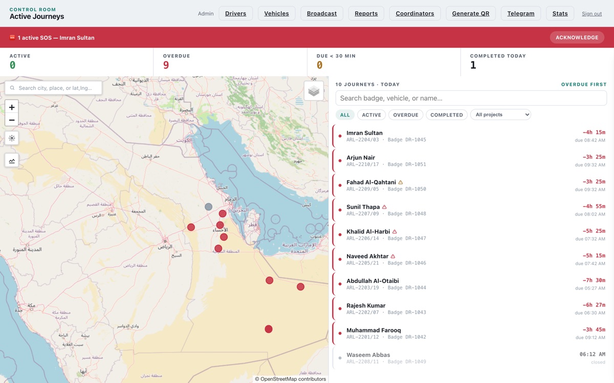 Coordinator Control Room live map dashboard